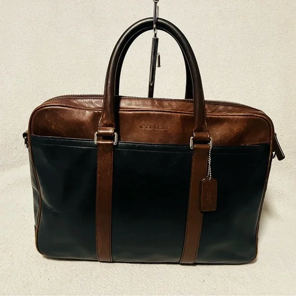 Coach Slim Bicolor Leather Briefcase - Picture 1 of 13